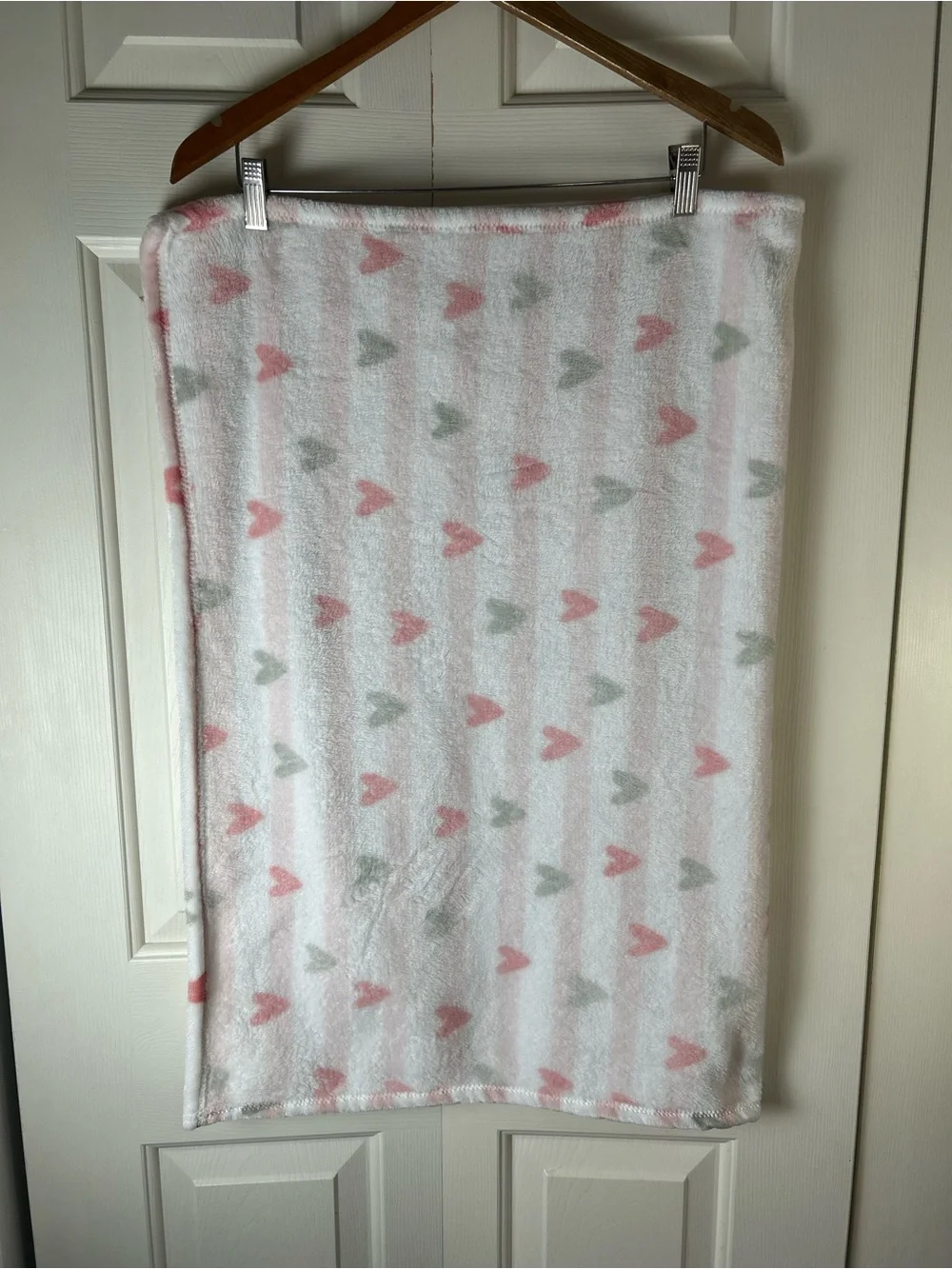 Baby Elements Pink Hearts Blanket White Stripes Gray Plush Soft Security Lovey